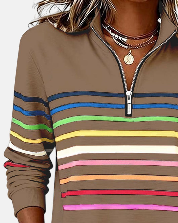 Claire™ - Rainbow Striped Zip Sweatshirt