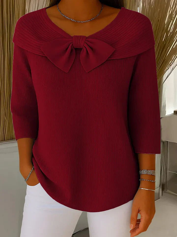 Lady™ - Women's Sweater with Bow and Round Neckline