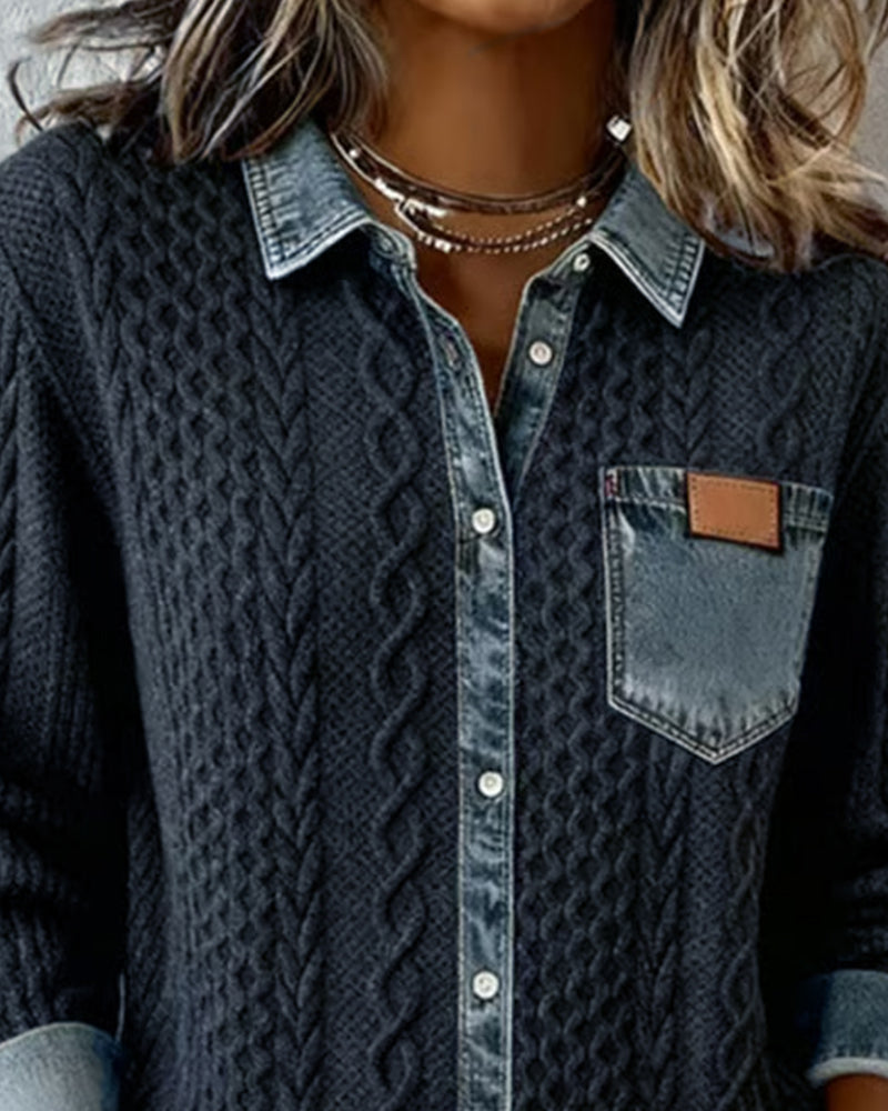 Mariz™ - Long-Sleeve Shirt with Denim Patchwork