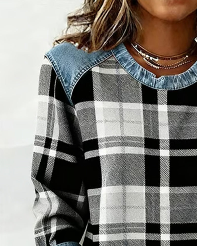 Kaety™ - Sweatshirt with Checkered Patchwork