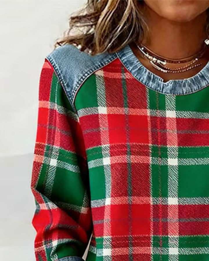 Kaety™ - Sweatshirt with Checkered Patchwork
