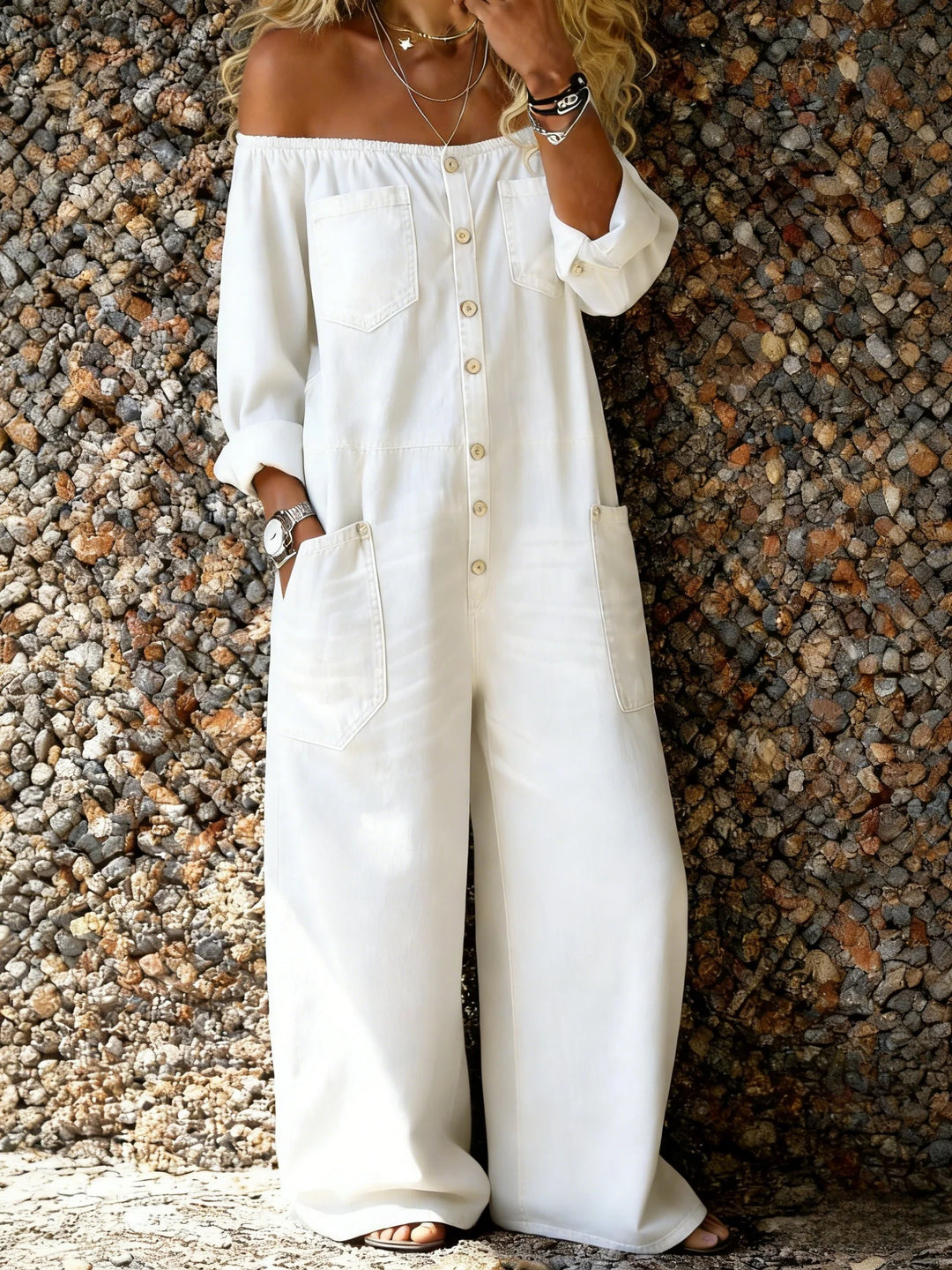 Nerilyn™ - Casual Jumpsuit with Off-the-shoulder Neckline