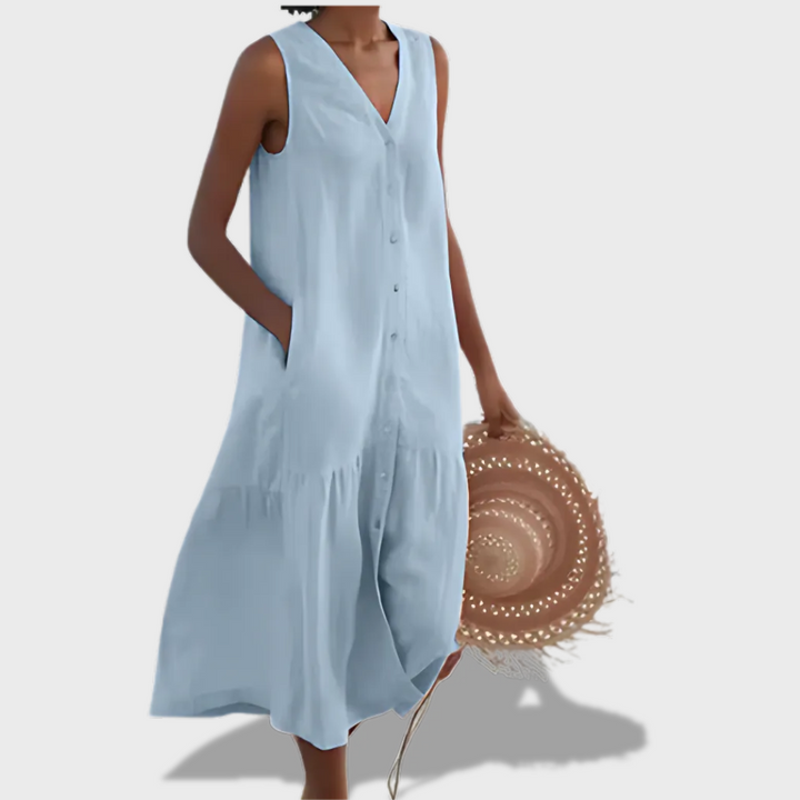 Naya™ - Sleeveless Elegant V-Neck Shirt Dress