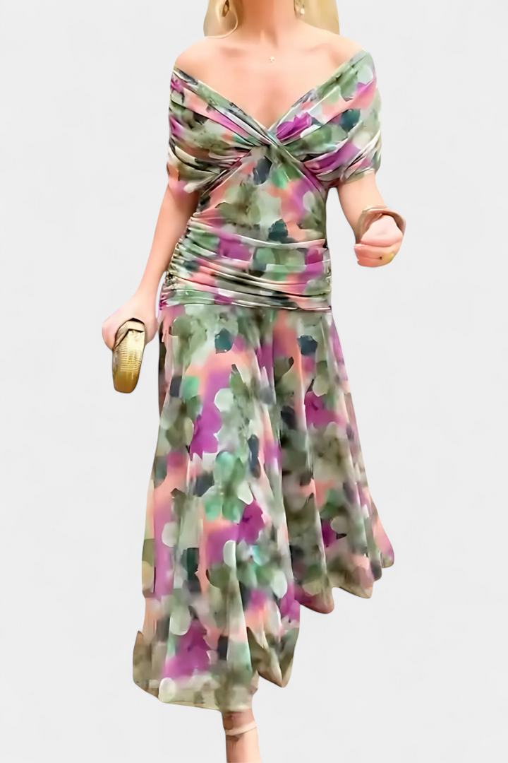 Alira™ - Long Floral Dress with V-Neck