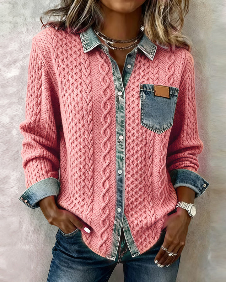 Mariz™ - Long-Sleeve Shirt with Denim Patchwork