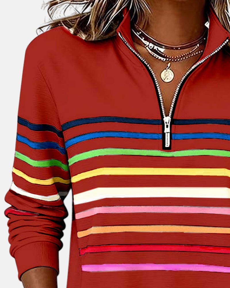 Claire™ - Rainbow Striped Zip Sweatshirt