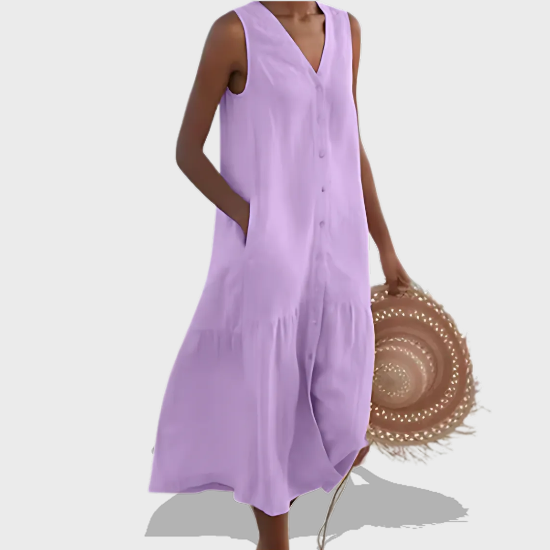 Naya™ - Sleeveless Elegant V-Neck Shirt Dress