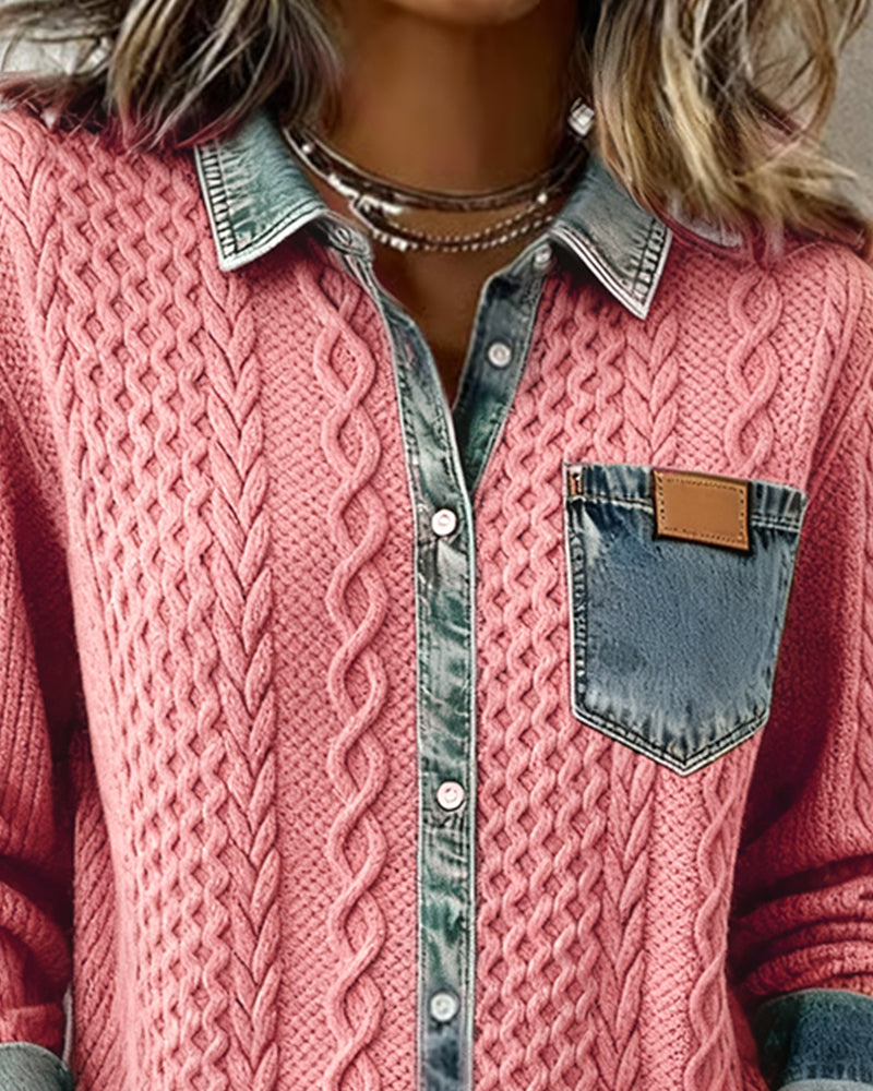 Mariz™ - Long-Sleeve Shirt with Denim Patchwork