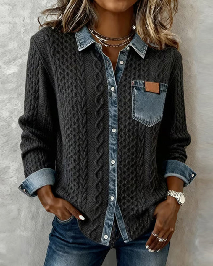 Mariz™ - Long-Sleeve Shirt with Denim Patchwork