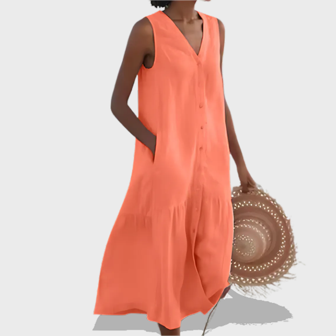 Naya™ - Sleeveless Elegant V-Neck Shirt Dress