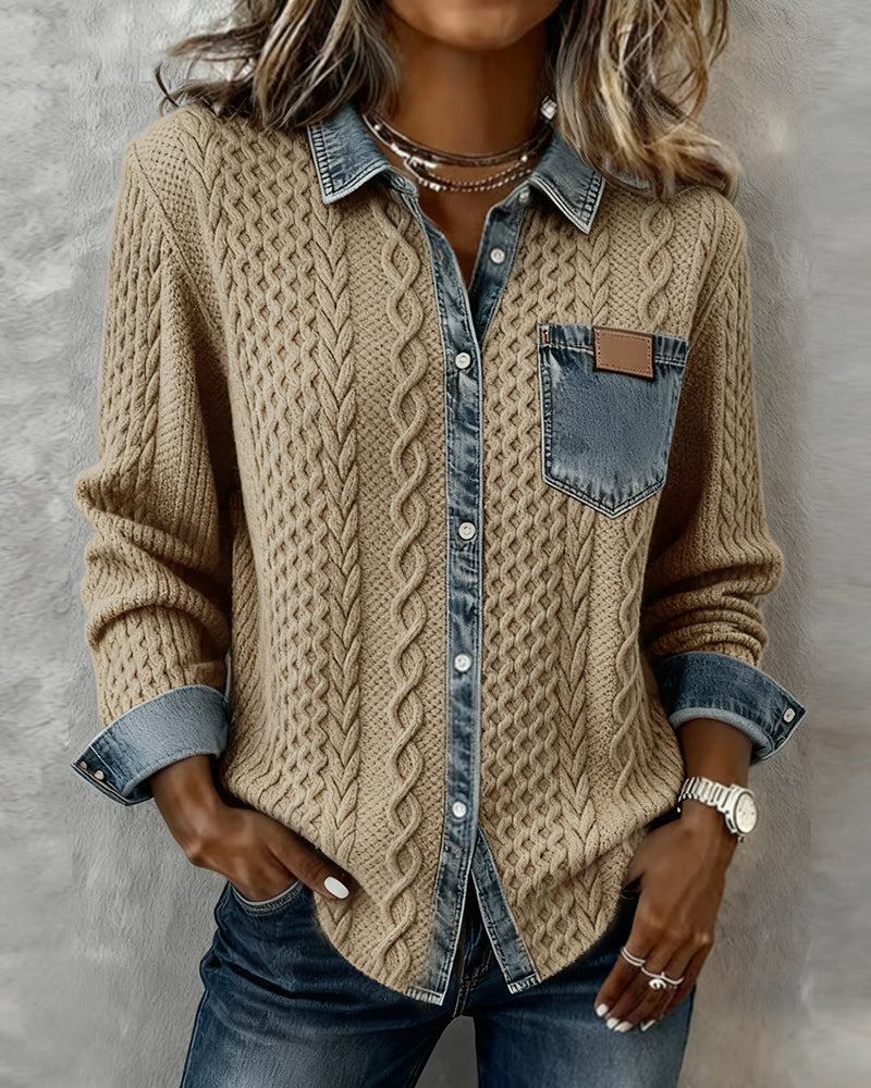 Mariz™ - Long-Sleeve Shirt with Denim Patchwork