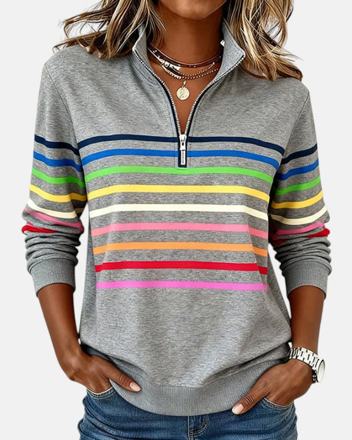 Claire™ - Rainbow Striped Zip Sweatshirt
