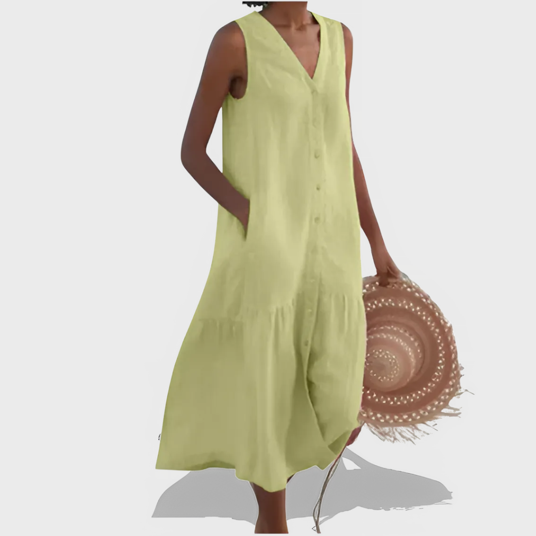 Naya™ - Sleeveless Elegant V-Neck Shirt Dress