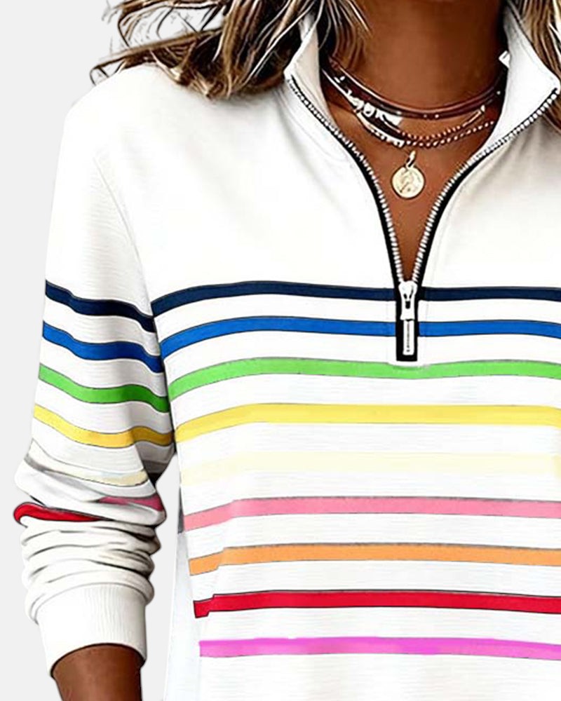 Claire™ - Rainbow Striped Zip Sweatshirt