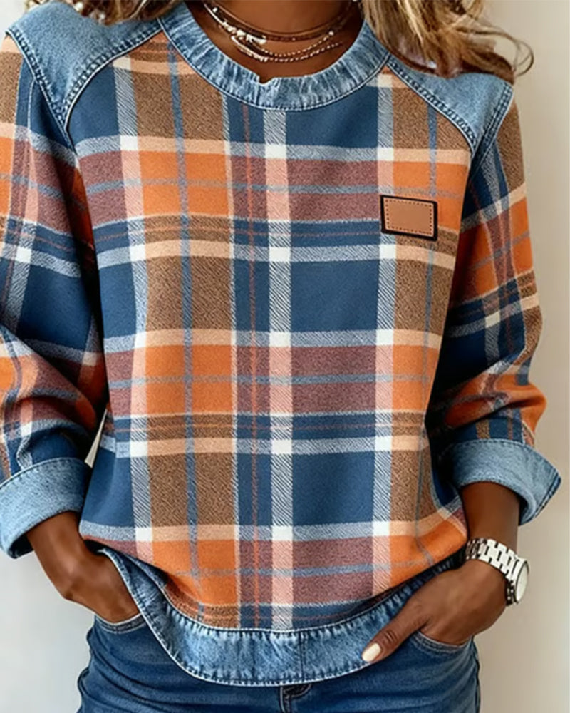 Kaety™ - Sweatshirt with Checkered Patchwork