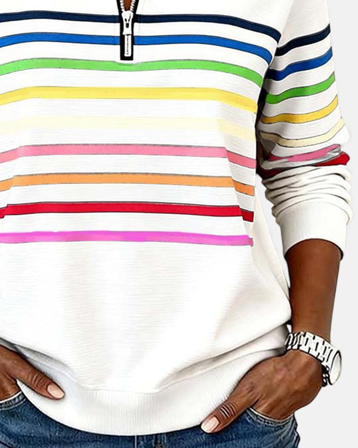 Claire™ - Rainbow Striped Zip Sweatshirt