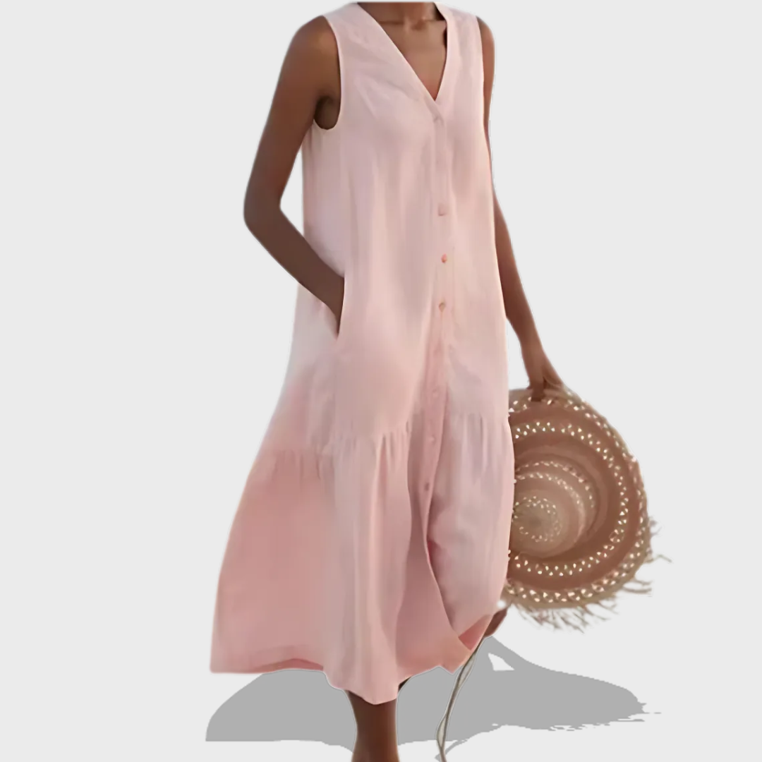 Naya™ - Sleeveless Elegant V-Neck Shirt Dress