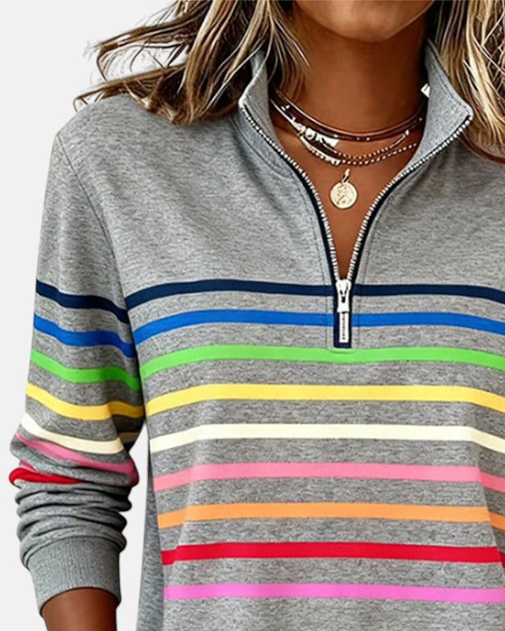 Claire™ - Rainbow Striped Zip Sweatshirt