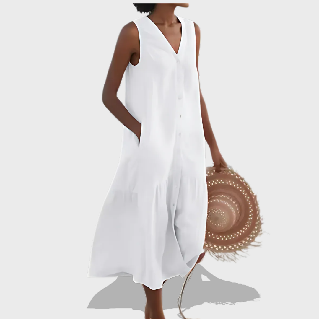 Naya™ - Sleeveless Elegant V-Neck Shirt Dress