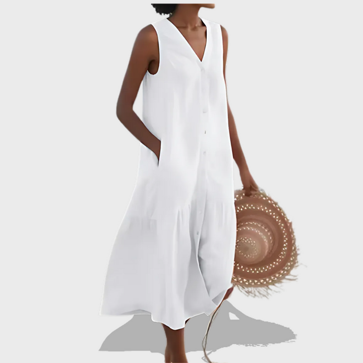 Naya™ - Sleeveless Elegant V-Neck Shirt Dress