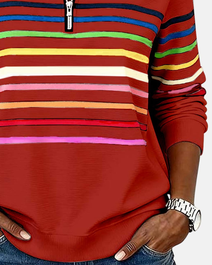 Claire™ - Rainbow Striped Zip Sweatshirt