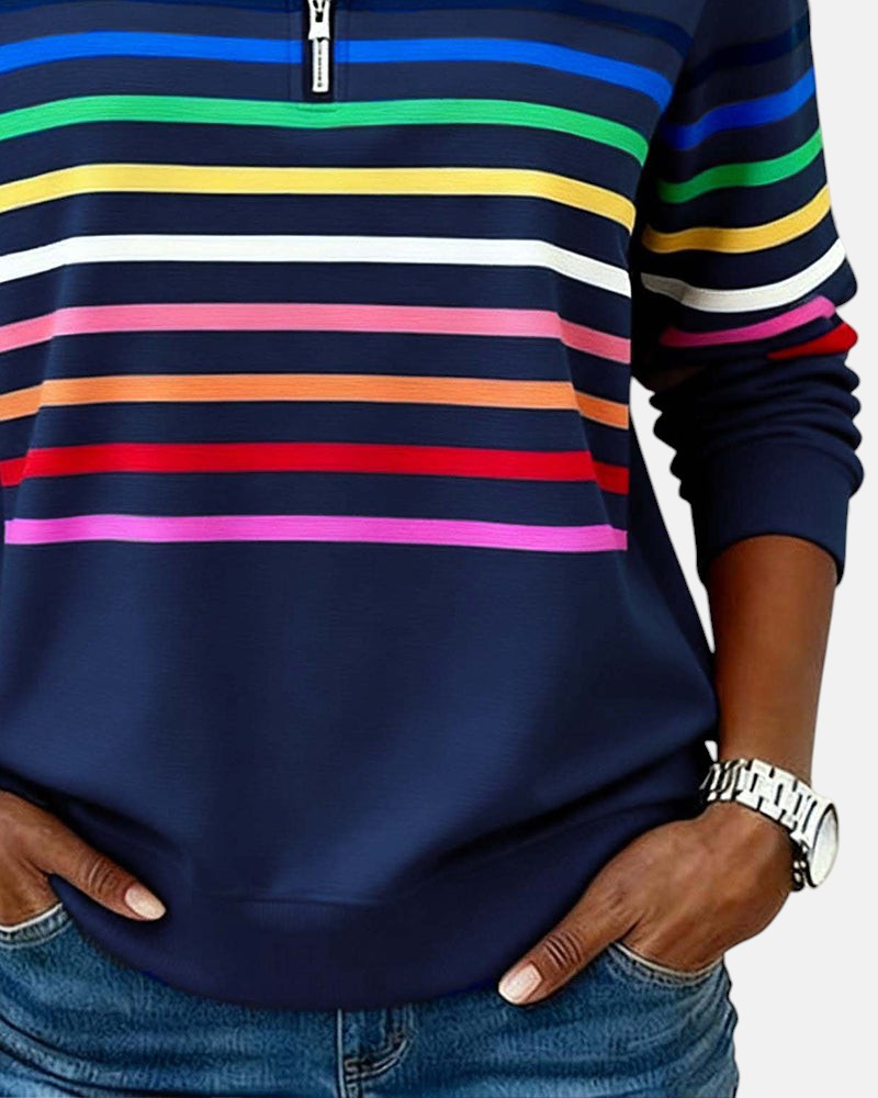 Claire™ - Rainbow Striped Zip Sweatshirt