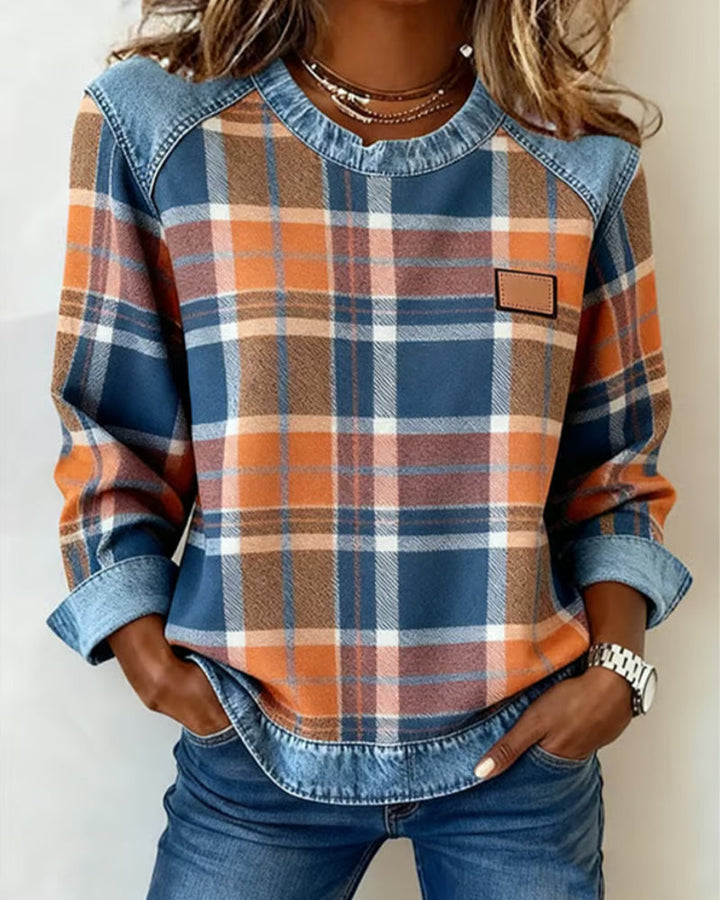 Kaety™ - Sweatshirt with Checkered Patchwork