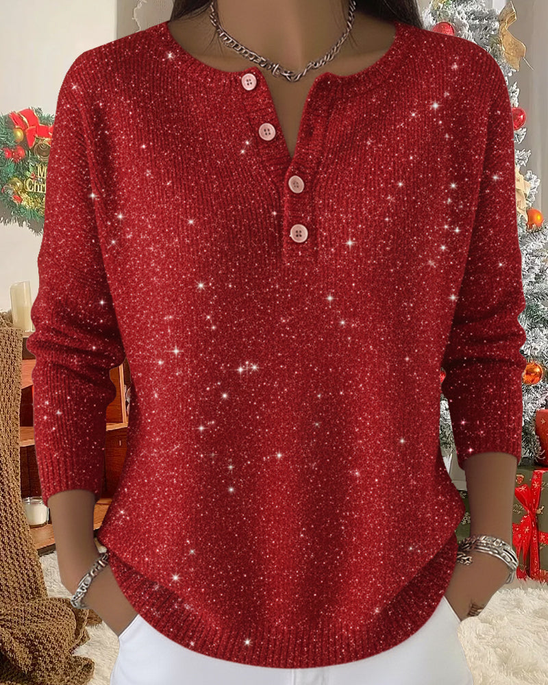 Rubie™ - Long Sleeve Round Neck Sweater with Buttons