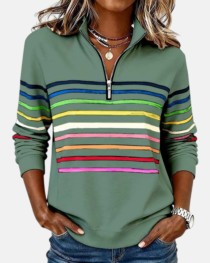 Claire™ - Rainbow Striped Zip Sweatshirt