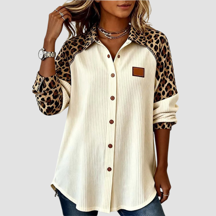 Zabby™ - Bold Leopard Print Button-Down Shirt