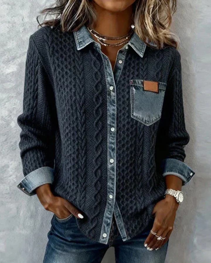 Mariz™ - Long-Sleeve Shirt with Denim Patchwork