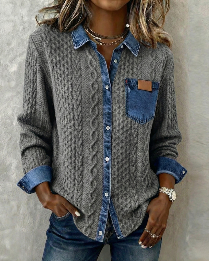 Mariz™ - Long-Sleeve Shirt with Denim Patchwork