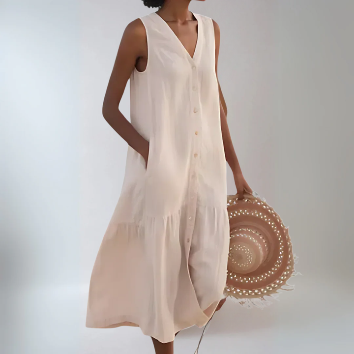 Naya™ - Sleeveless Elegant V-Neck Shirt Dress