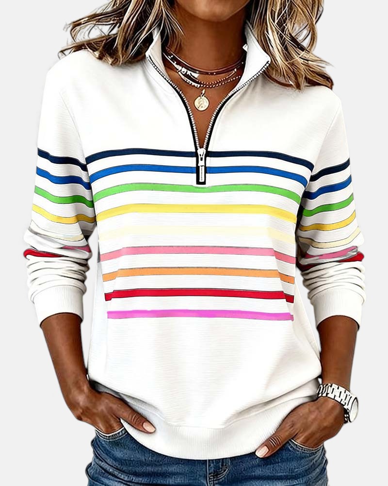 Claire™ - Rainbow Striped Zip Sweatshirt