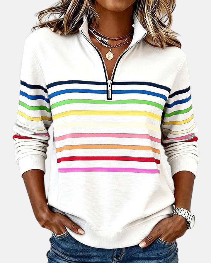 Claire™ - Rainbow Striped Zip Sweatshirt