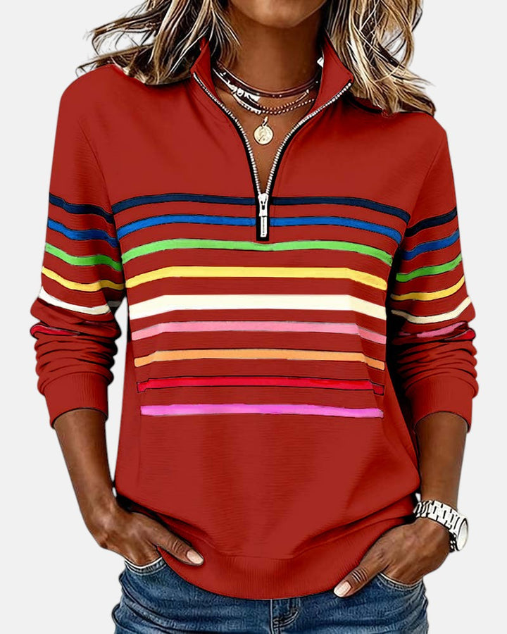 Claire™ - Rainbow Striped Zip Sweatshirt