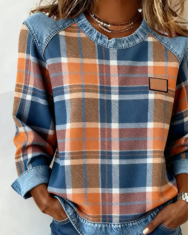 Kaety™ - Sweatshirt with Checkered Patchwork