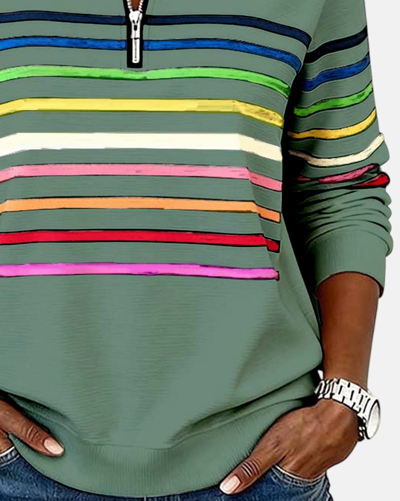 Claire™ - Rainbow Striped Zip Sweatshirt
