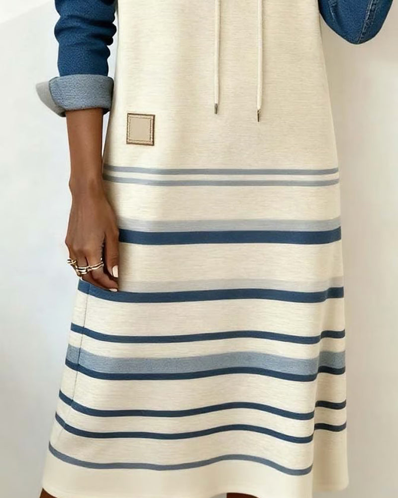 Merry™ - Striped Hooded Dress with Color Mixing
