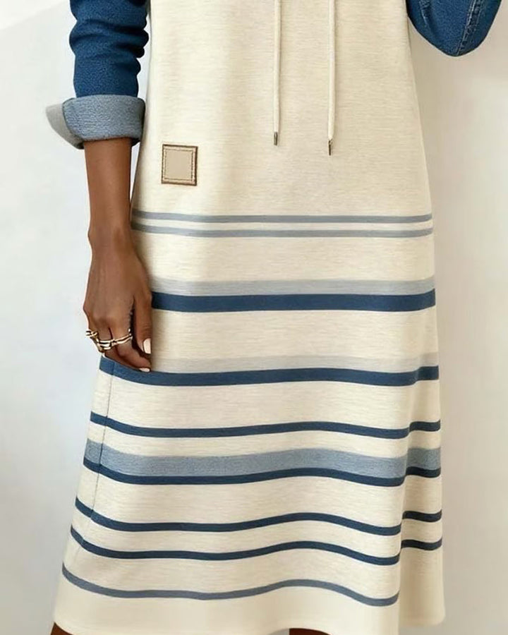 Merry™ - Striped Hooded Dress with Color Mixing