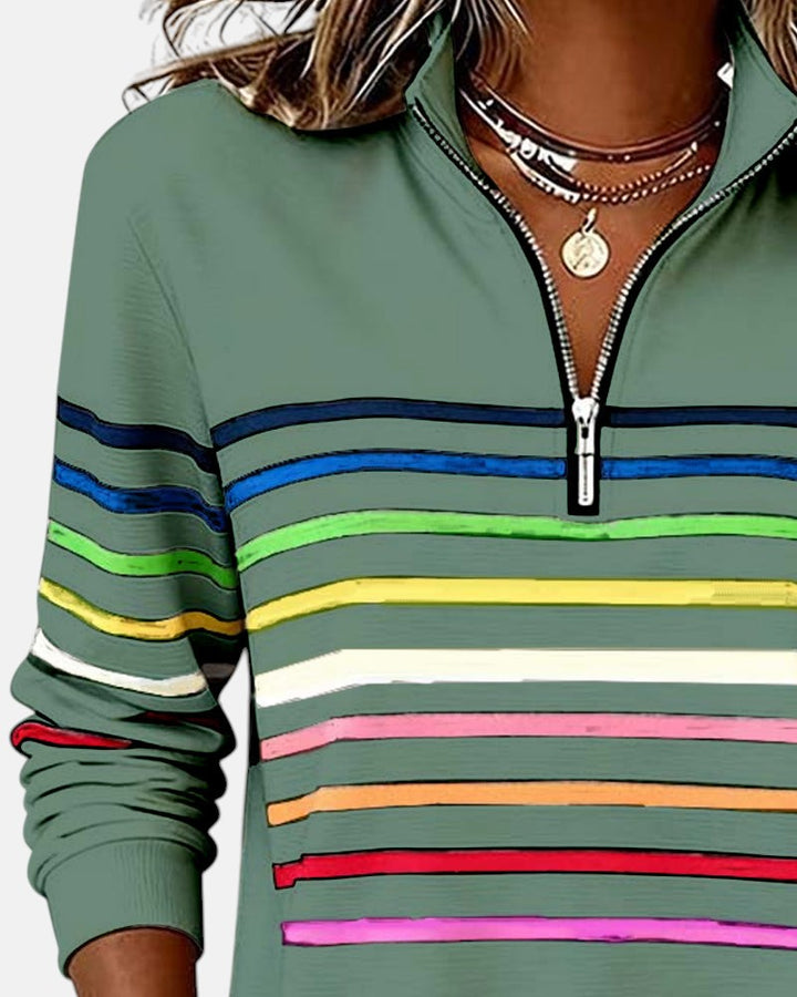 Claire™ - Rainbow Striped Zip Sweatshirt