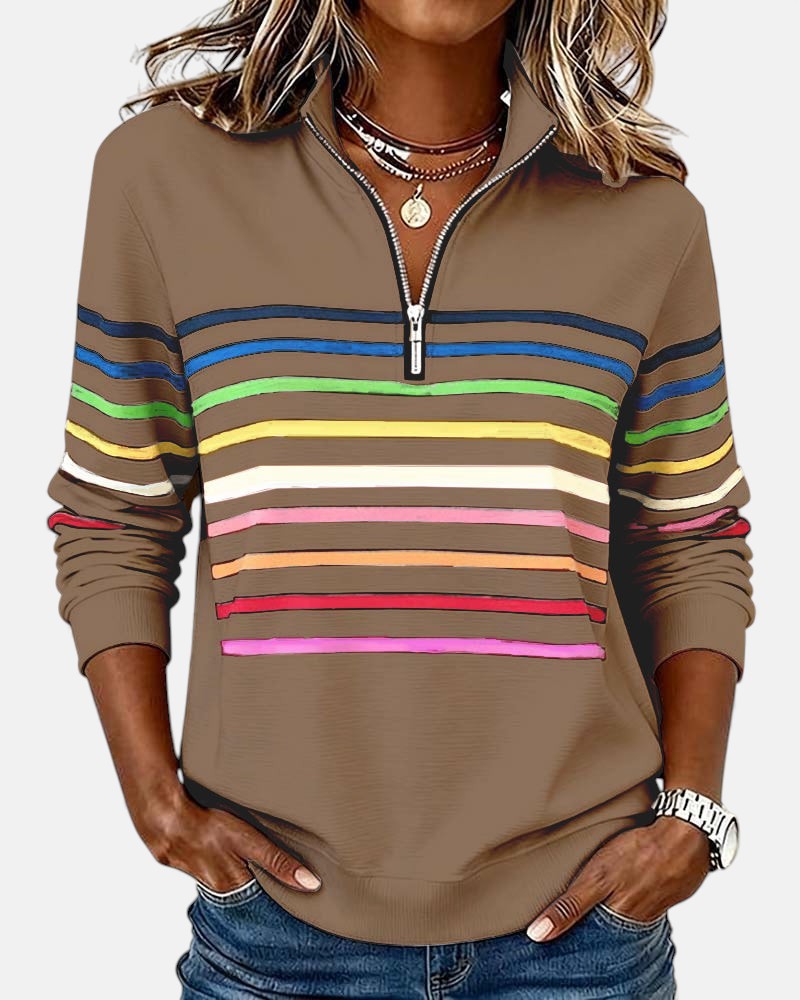 Claire™ - Rainbow Striped Zip Sweatshirt
