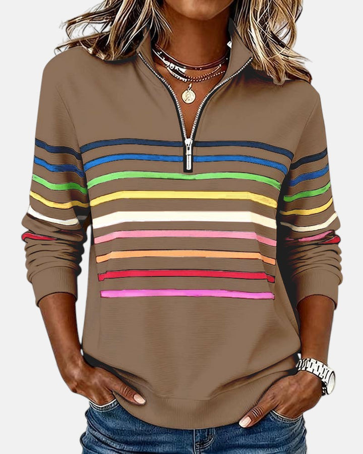 Claire™ - Rainbow Striped Zip Sweatshirt