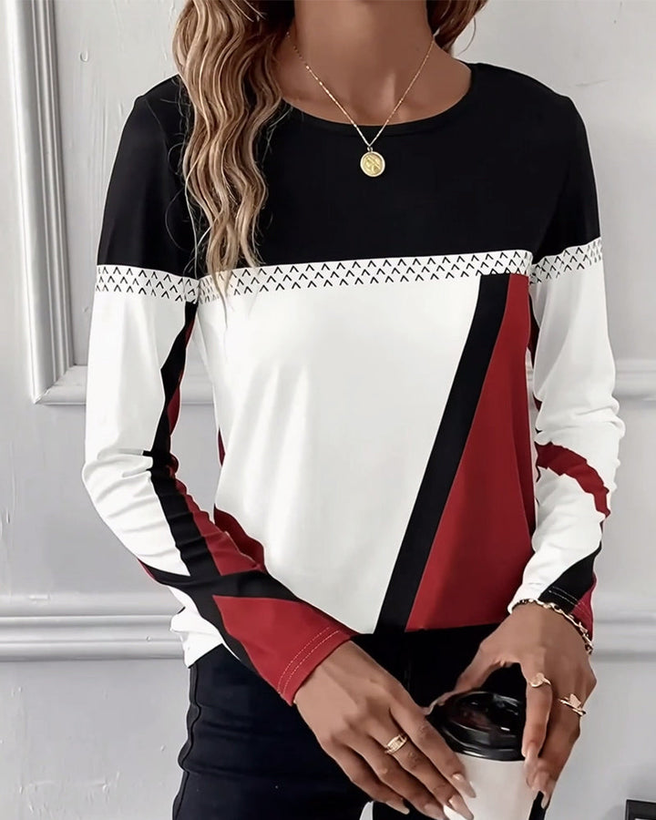 Vera™ - Casual Printed T-Shirt with Round Neck and Long Sleeves
