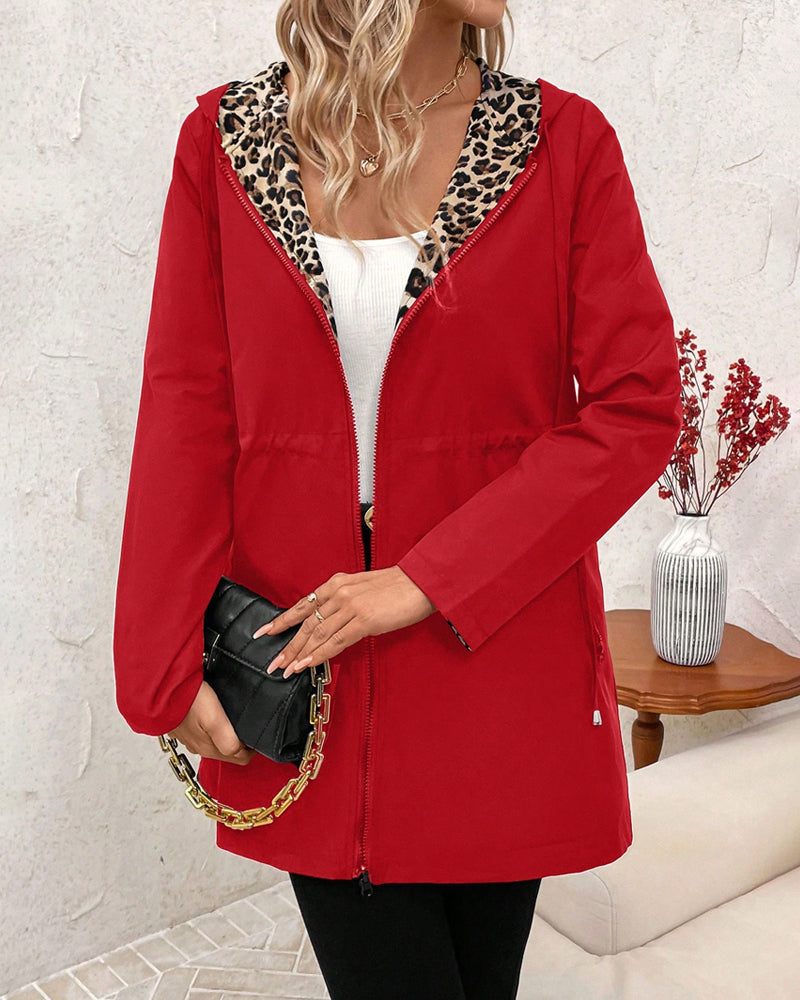 Riz™ - Reversible Hooded Coat with Leopard Print