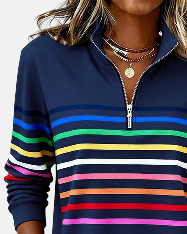 Claire™ - Rainbow Striped Zip Sweatshirt