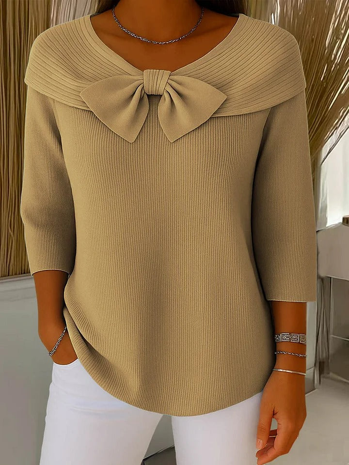 Lady™ - Women's Sweater with Bow and Round Neckline