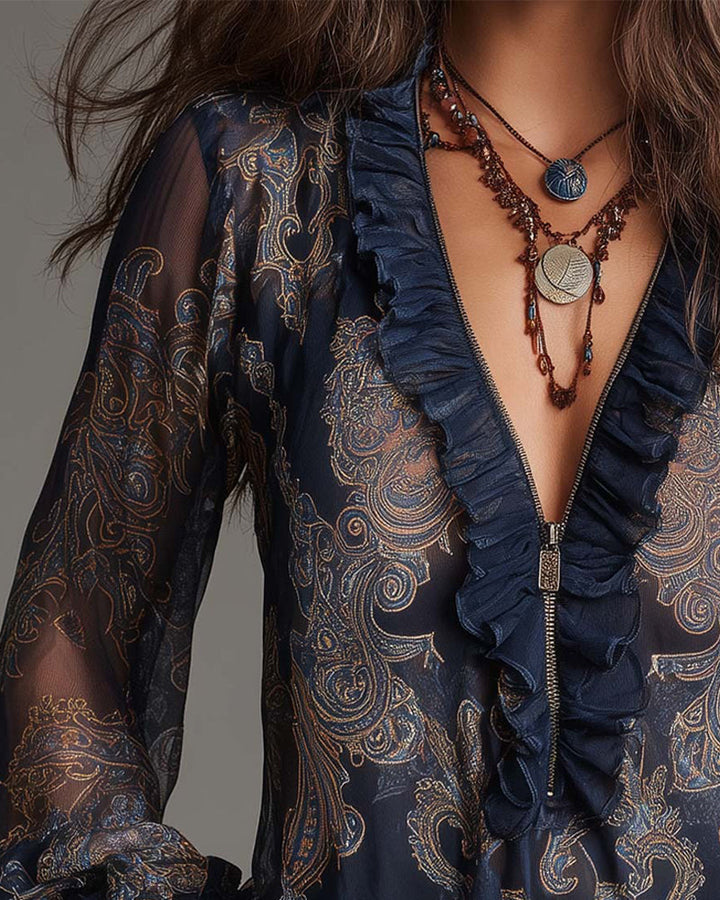 Zera™ - Vivid Blouse with Half-zip