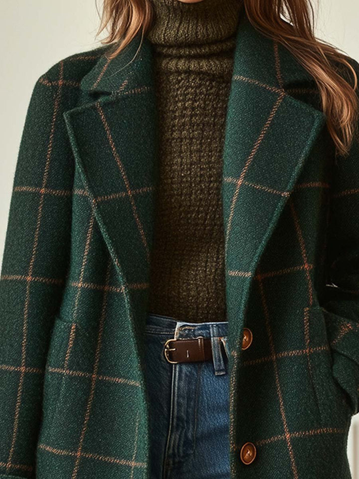 Marive™ - Women's Retro Lapel Plaid Tweed Coat