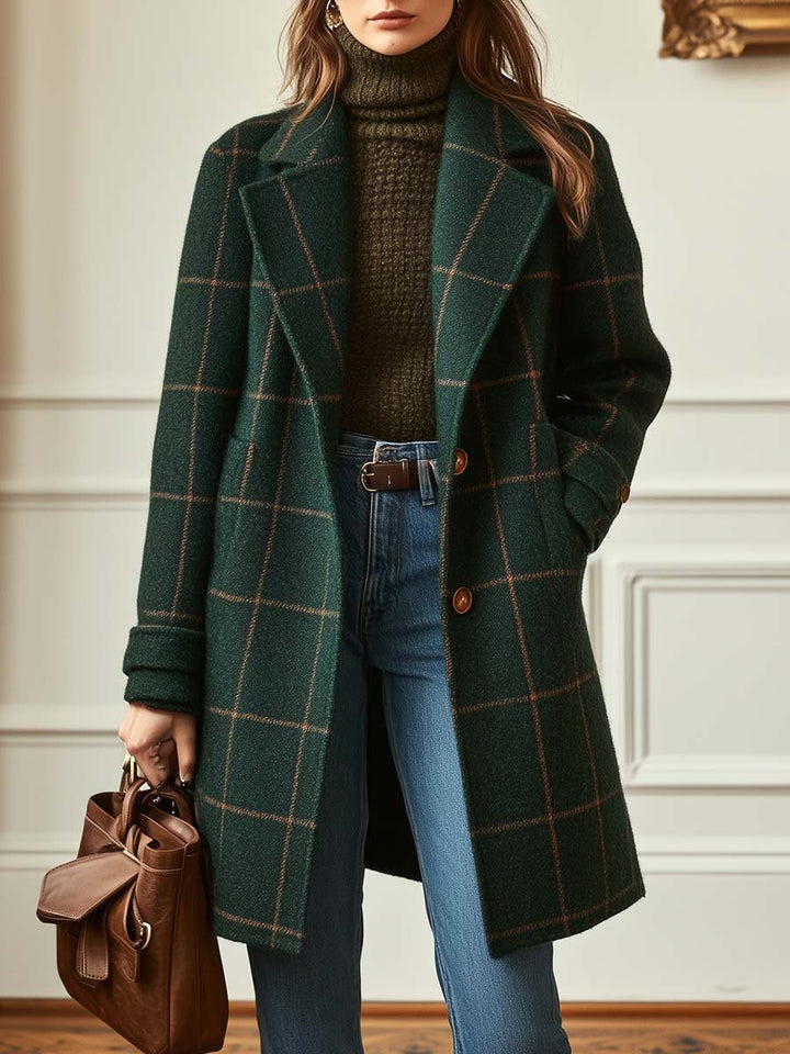 Marive™ - Women's Retro Lapel Plaid Tweed Coat